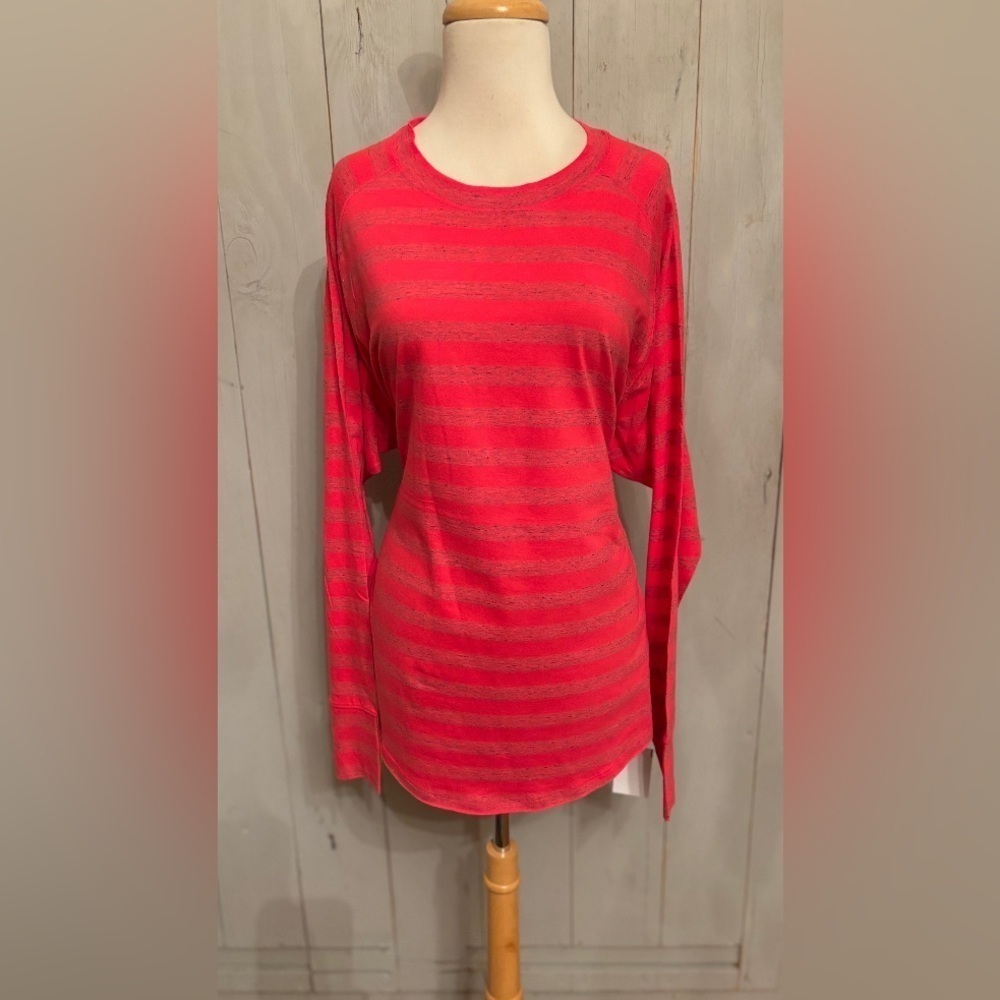 Zella Relaxed Long Sleeve athletic T Shirt Pink Stripe. Super Soft. Sz-XL NEW